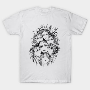 Black and White Girls Fashion Illustration T-Shirt